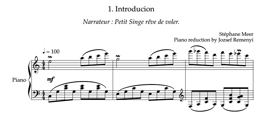 Petit Singe - Réduction piano